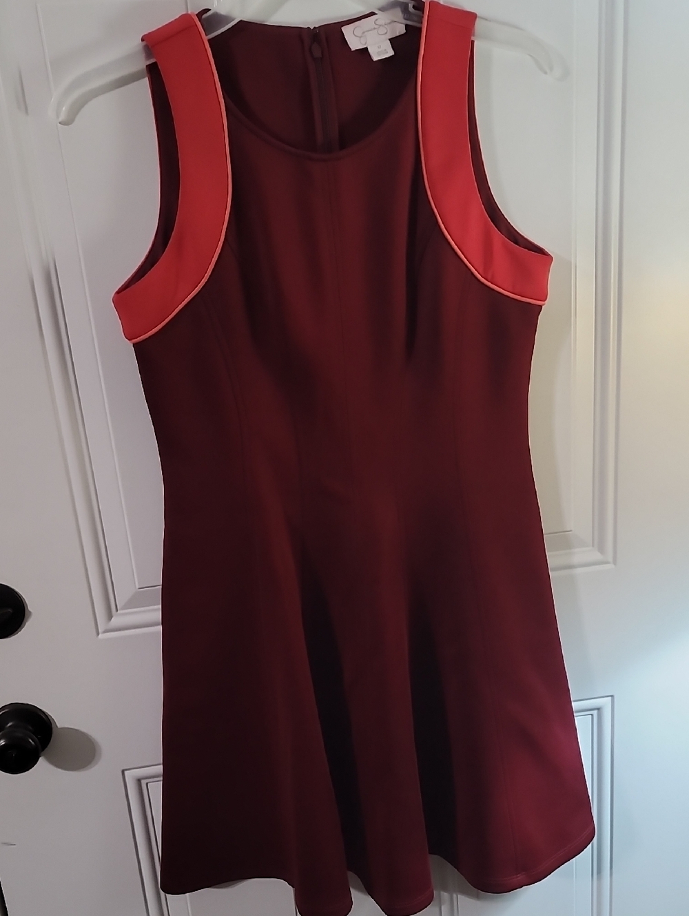 Wine Dress with Coral Shoulder Trim